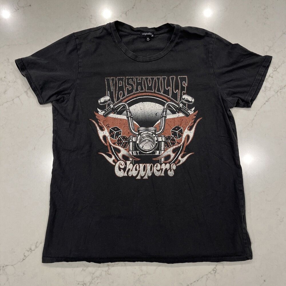 Originality Womens XL Nashville Choppers Tee Black Short Sleeve Biker‎ Tee